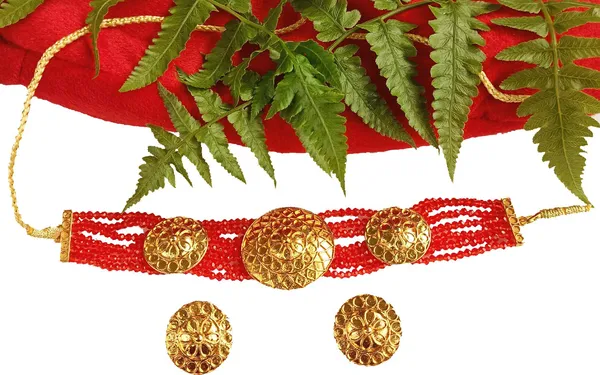 Assamese_Traditional_Gold_Plated_Red_Colour_Japi_Design_Golpota_Necklace_Set_For_Women_&_Girl